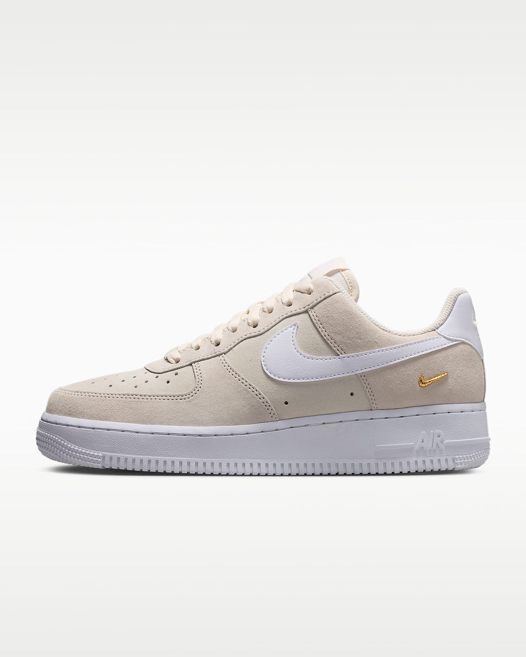 Nike Air Force 1 '07 Beige Suede White Mini Gold Swoosh Sneakers mens low top shoes