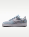 nike mens low top shoes Air Force 1 '07 Light Blue Lavender Suede Gold Mini Swoosh Sneakers