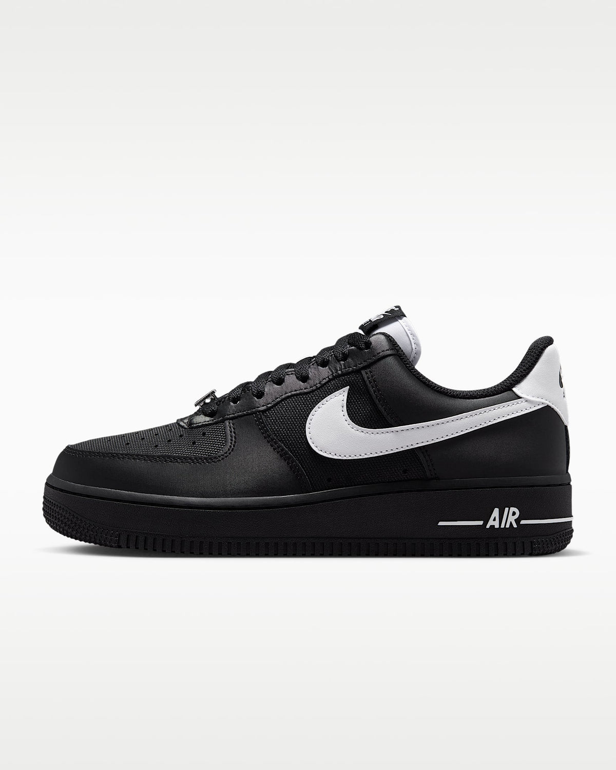 Nike Air Force 1 '07 Black Satin White Swoosh Sneakers mens low top shoes
