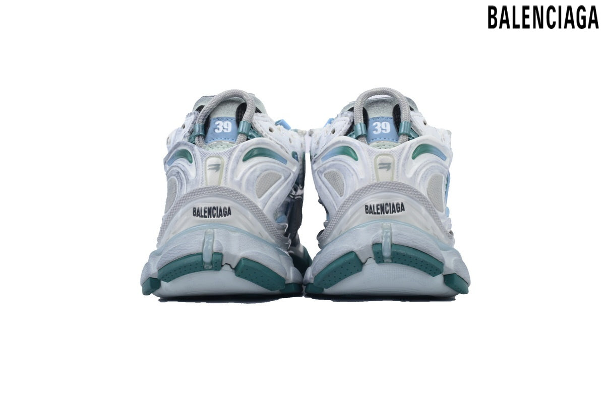 Balenciaga Runner men's shoes  women sneakers – White, Green & Blue