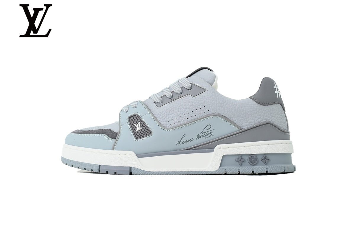 Louis Vuitton Trainer shoes for man  women Sneaker – Light Blue & Grey Leather