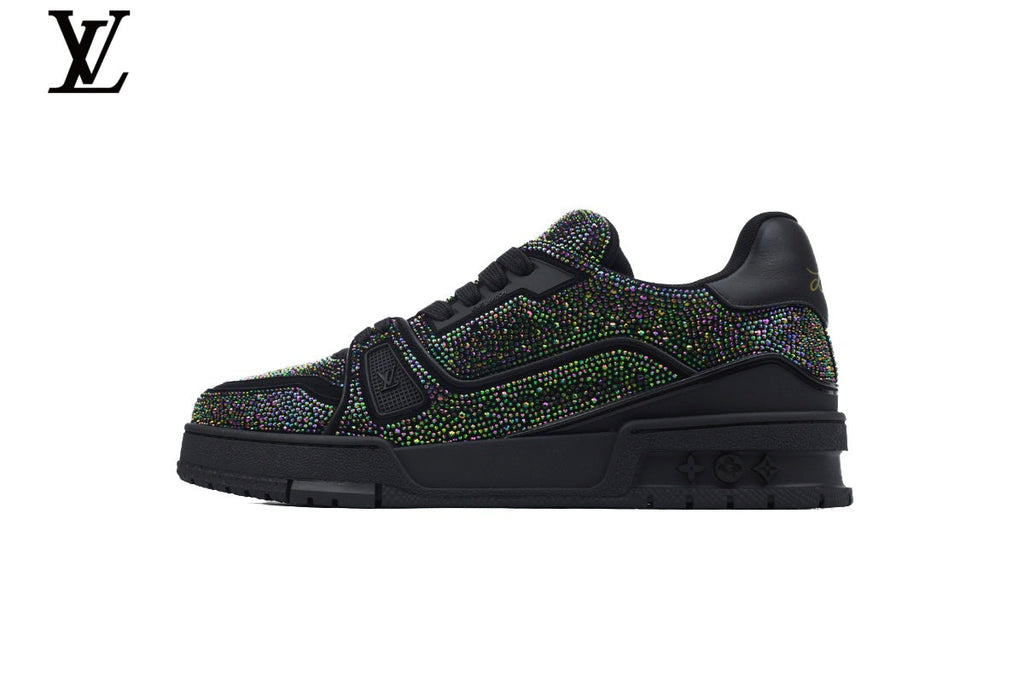 Louis Vuitton shoes for man  women LV Trainer Sneaker – Black Multicolor Rhinestone
