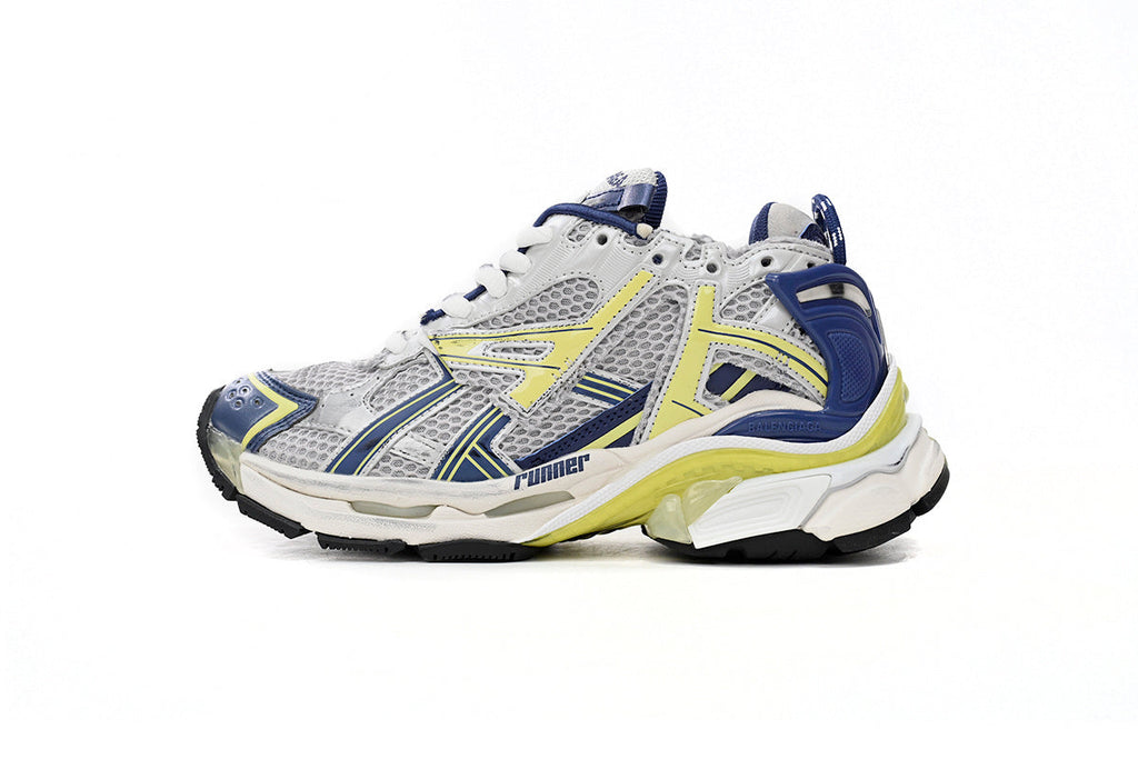 Balenciaga  men's shoes Track Runner Sneaker – Distressed Low-Top  balenciaga runners White and Blue