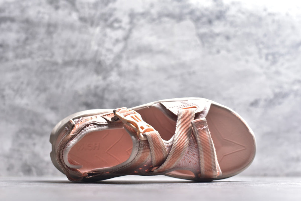 HOKA Recovery Women's Men's Shoes | Coral Pink & Light Gray Buckle Strap Sandals