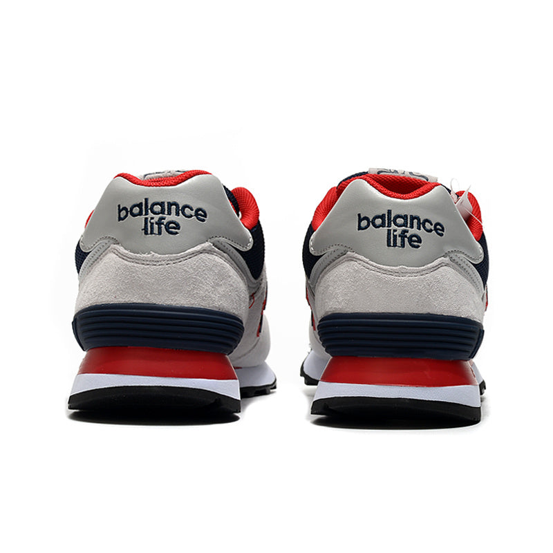 New Balance 574 Women's & Men's Light Grey Navy & Red Retro Sneakers
