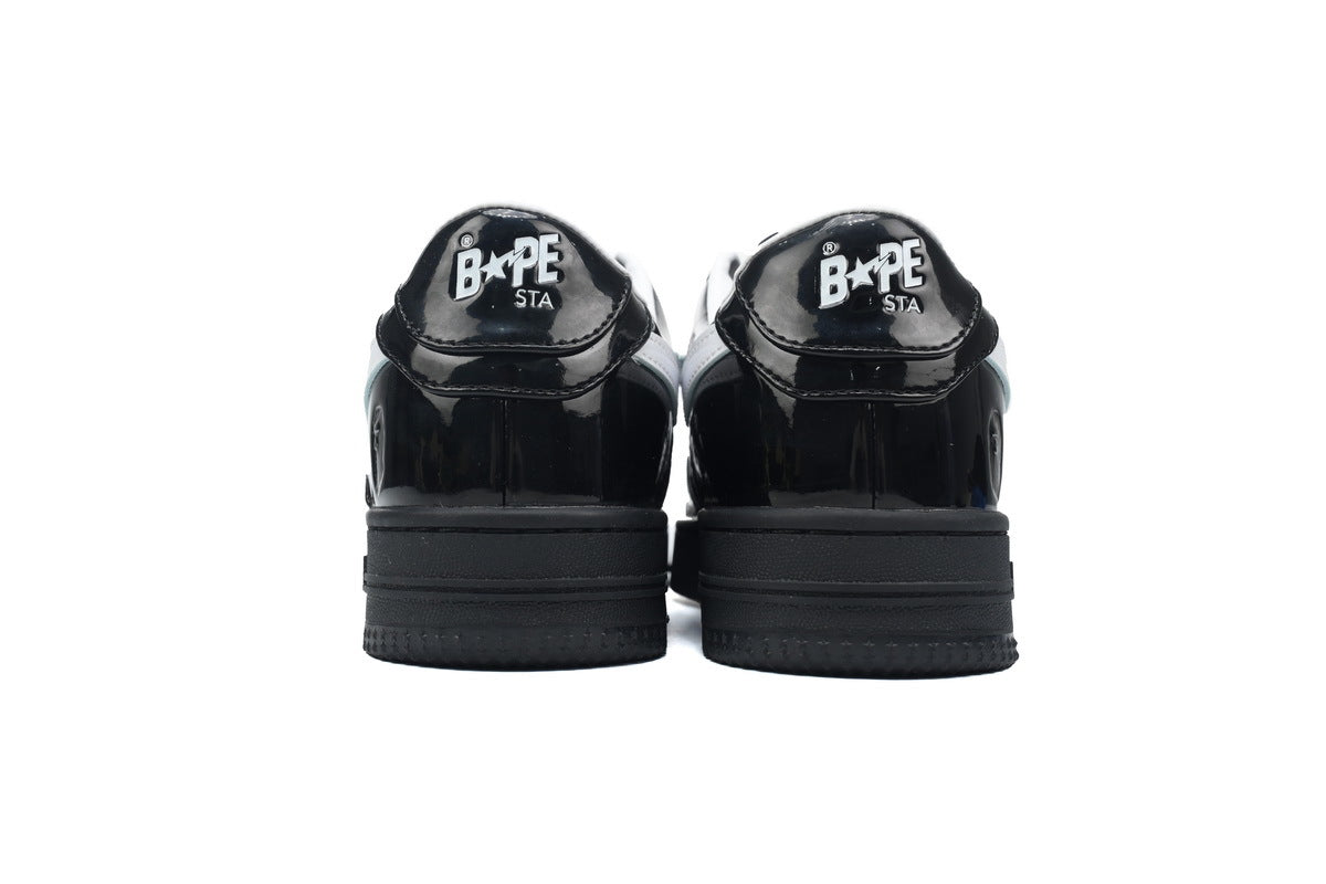 A BATHING APE BAPE STA Glossy Black & White-Star Sneakers | Women's & Men's Skate-Inspired Shoes