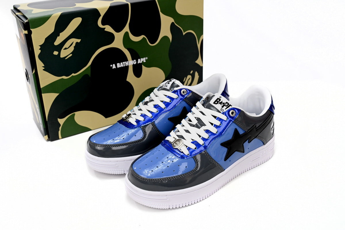 A BATHING APE BAPE STA Glossy Blue & Grey Sneakers | Women's & Men's Skate-Inspired Shoes