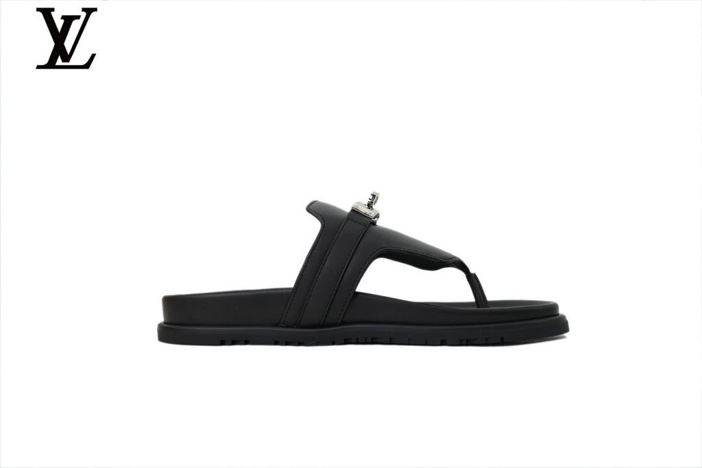 Louis Vuitton Flip Flop Sandal in Black with Metal Buckle