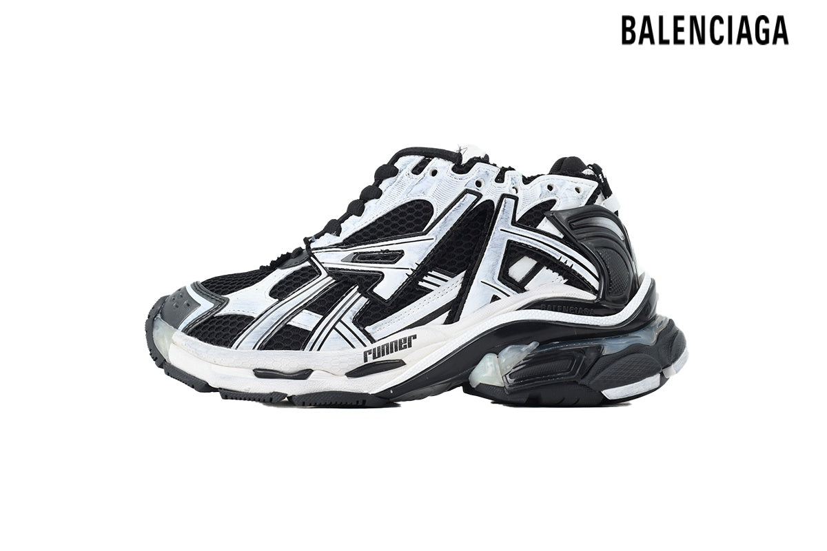 Balenciaga Runner Mid men's shoes  women sneakers Black White Distressed