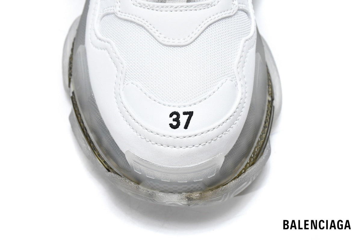 Balenciaga Triple S men's shoes  women sneakers – White, Gold & Clear Sole