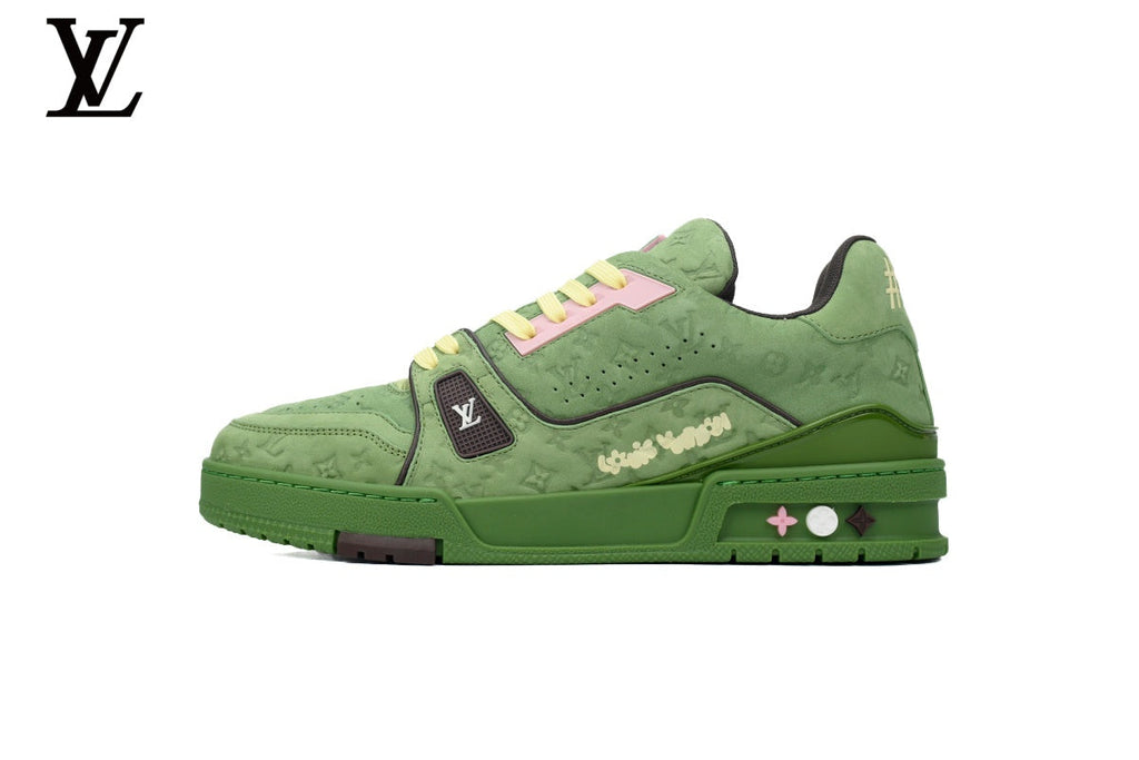 Louis Vuitton Trainer  shoes for man  women Sneaker – Green Suede Monogram