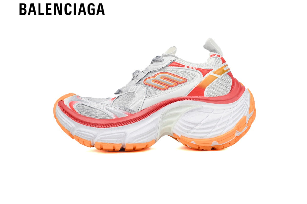 Balenciaga Cargo men's shoes  women sneakers— White Mesh, Red & Orange Synthetic Overlays