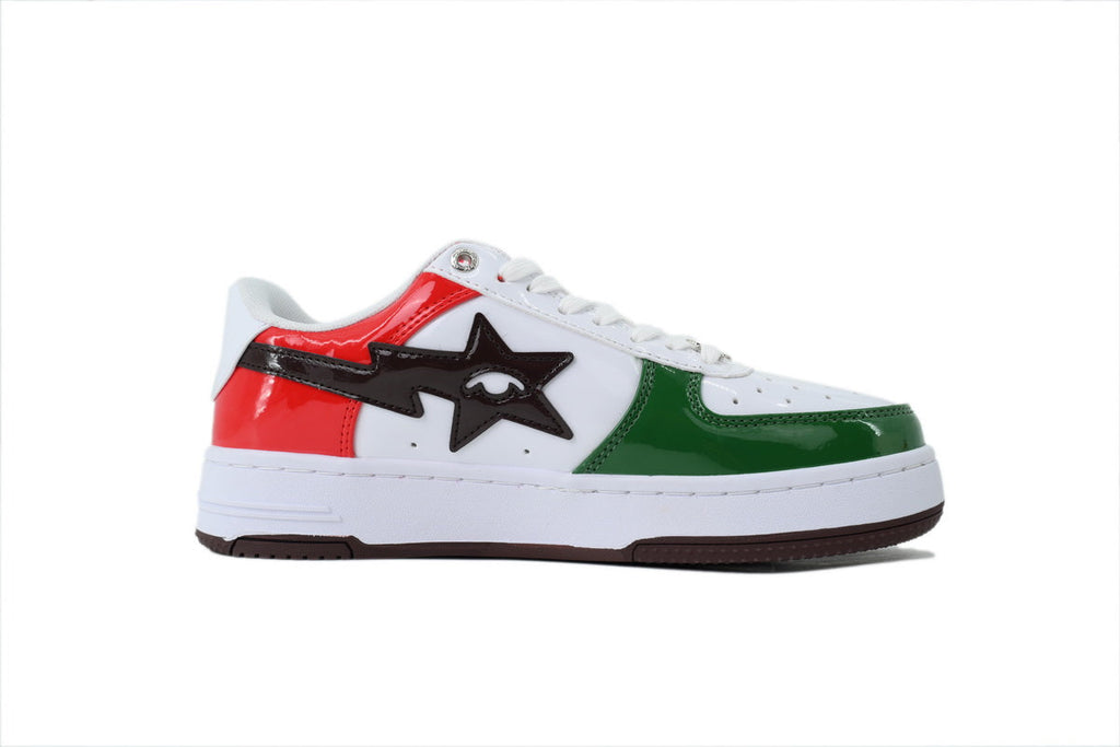 A BATHING APE BAPE STA Glossy Green, Red & White Eye-Graphic Sneakers | Women's & Men's Skate-Inspired Shoes