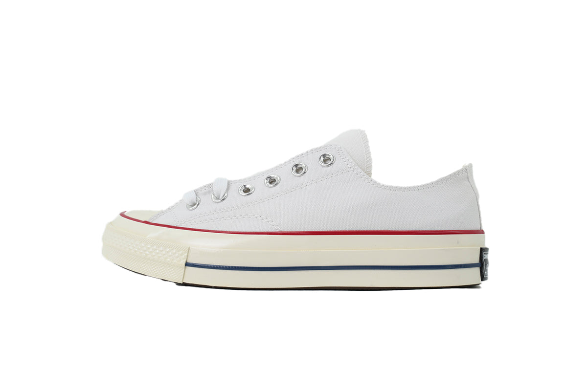 Converse Chuck 70 Women's Men's Shoes | White Low-Top Canvas Sneakers with Red & Blue Stripes