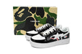 A BATHING APE BAPE STA Glossy Black & White Shark Graphic Sneakers | Women's & Men's Skate-Inspired Shoes