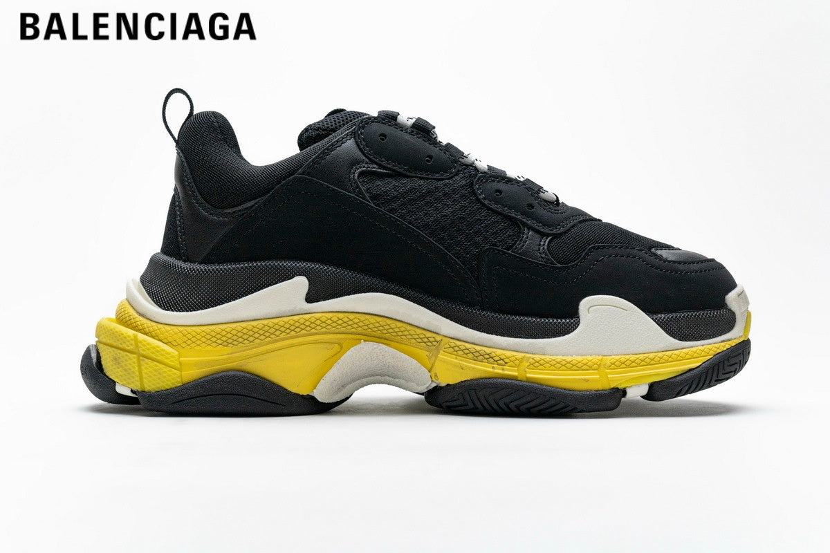 Balenciaga Triple S men's shoes  women sneakers— Black / Yellow