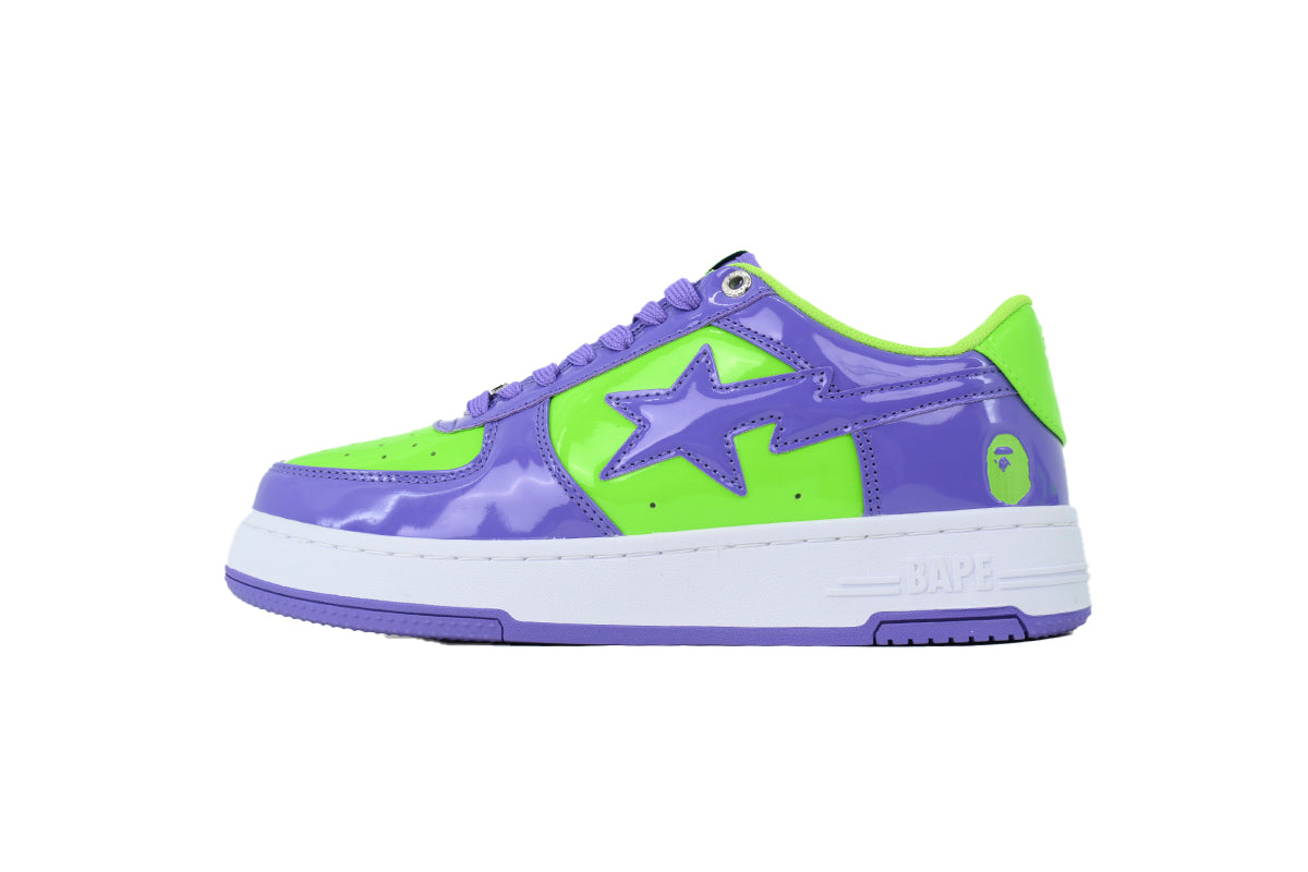 A BATHING APE BAPE STA Glossy Purple & Neon Green Sneakers | Women's & Men's Skate-Inspired Shoes