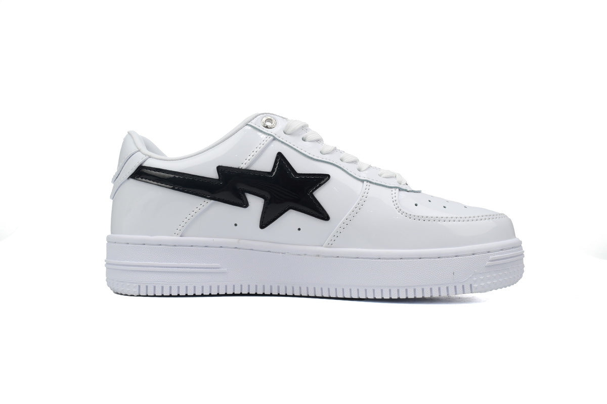 A BATHING APE BAPE STA White & Glossy Black-Star Sneakers | Women's & Men's Skate-Inspired Shoes
