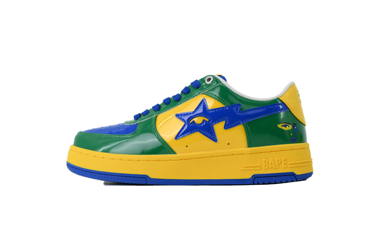 A BATHING APE BAPE STA Glossy Green, Yellow & Blue Eye-Graphic Sneakers | Women's & Men's Skate-Inspired Shoes