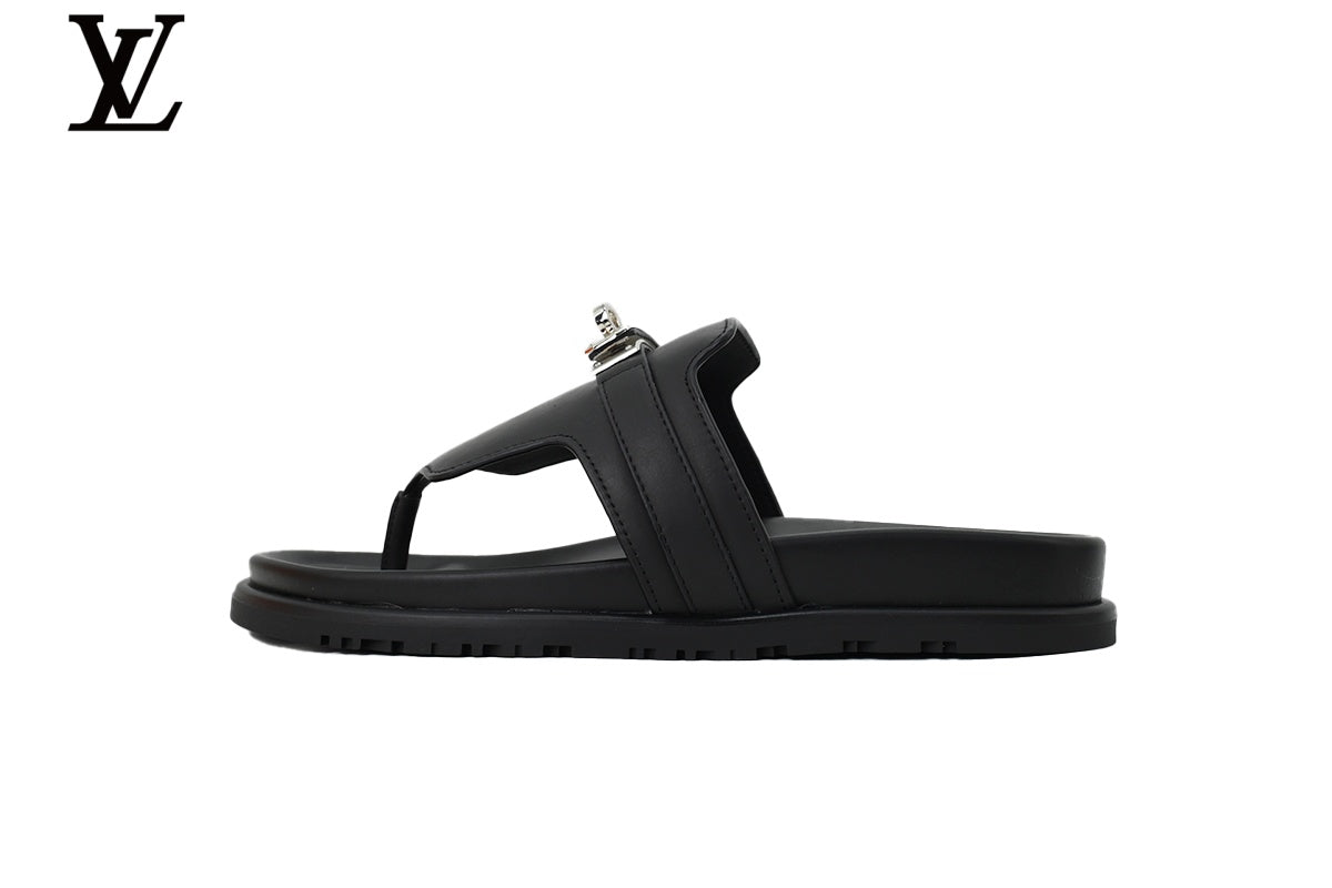 Louis Vuitton Flip Flop Sandal in Black with Metal Buckle