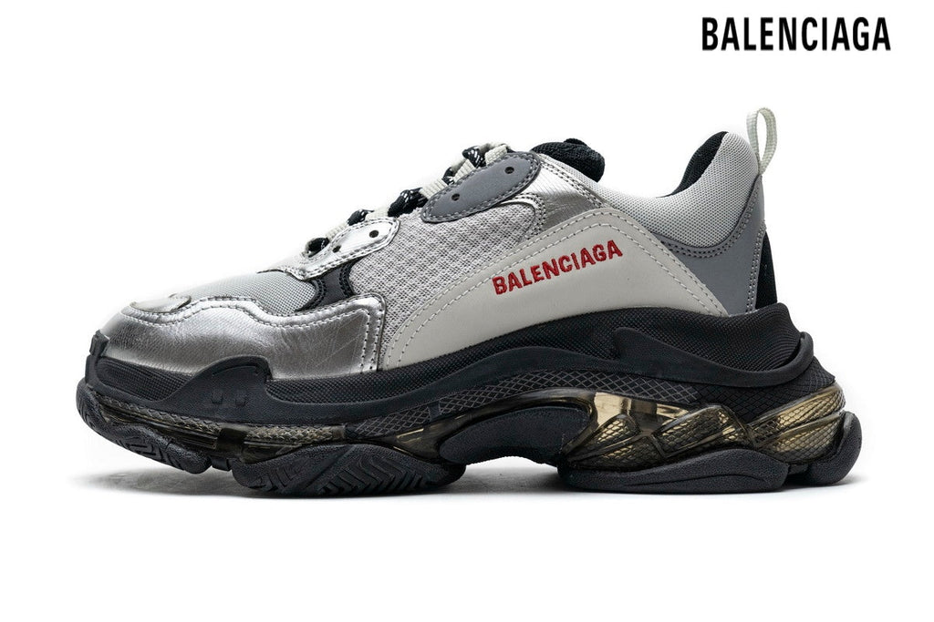 Balenciaga Triple S men's shoes  women sneakers Clear Sole Sneaker Silver Grey Black Red Logo