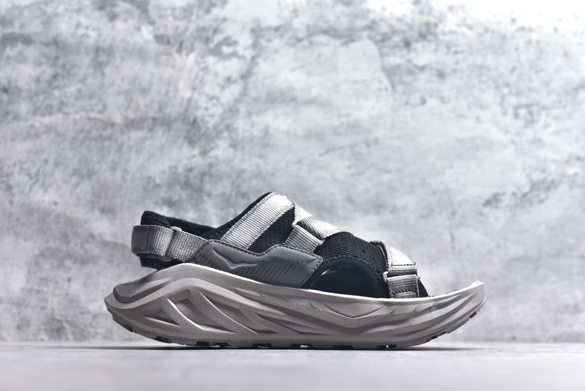 HOKA Recovery Women's Men's Shoes | Black & Gray Buckle Strap Sandals