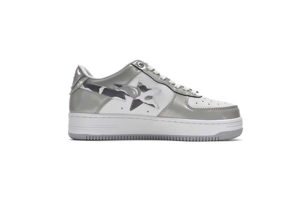 A BATHING APE BAPE STA Silver & White Camo-Star Sneakers | Women's & Men's Skate-Inspired Shoes