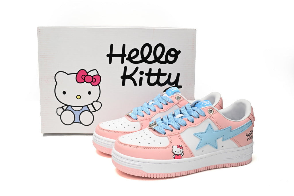 A BATHING APE BAPE STA Pink & White Hello Kitty Graphic Sneakers | Women's & Men's Skate-Inspired Shoes