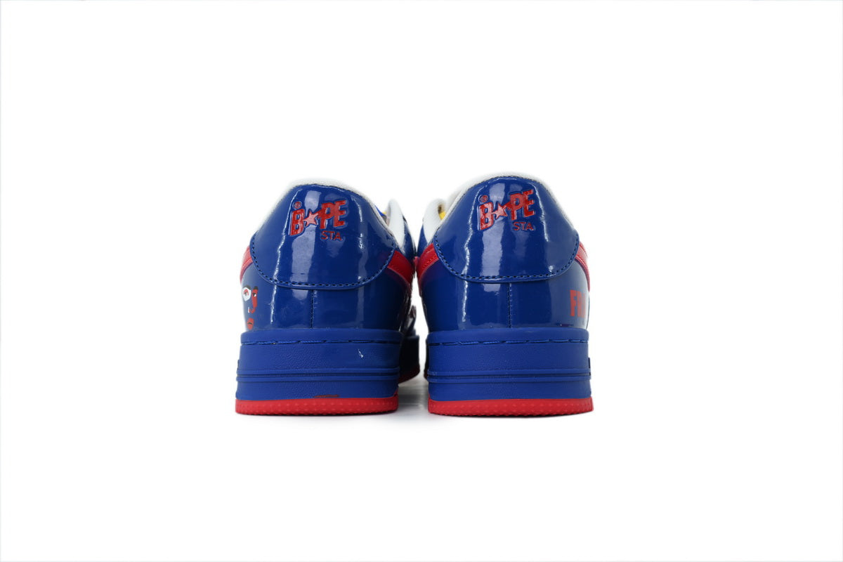A BATHING APE BAPE STA Glossy Royal Blue & Red Eye-Graphic Sneakers | Women's & Men's Skate-Inspired Shoes