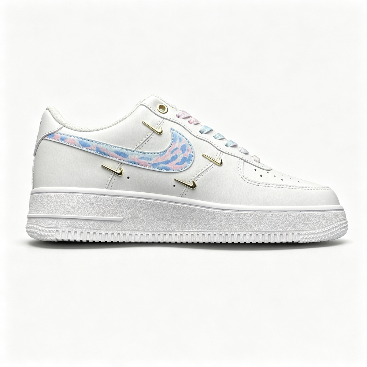 Nike Air Force 1 '07 Low Custom — Multi Mini Gold Swoosh | Pastel Camo mens low top shoes