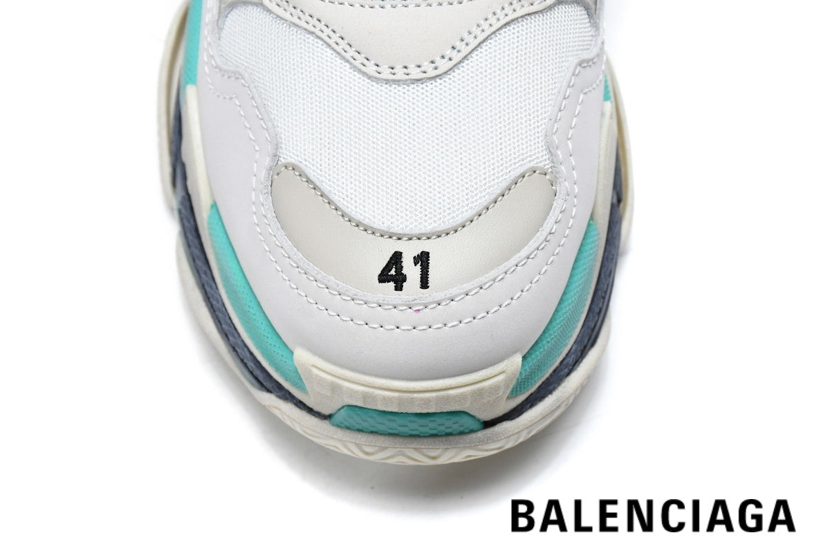 Balenciaga Triple S men's shoes  women sneakers – White & Turquoise