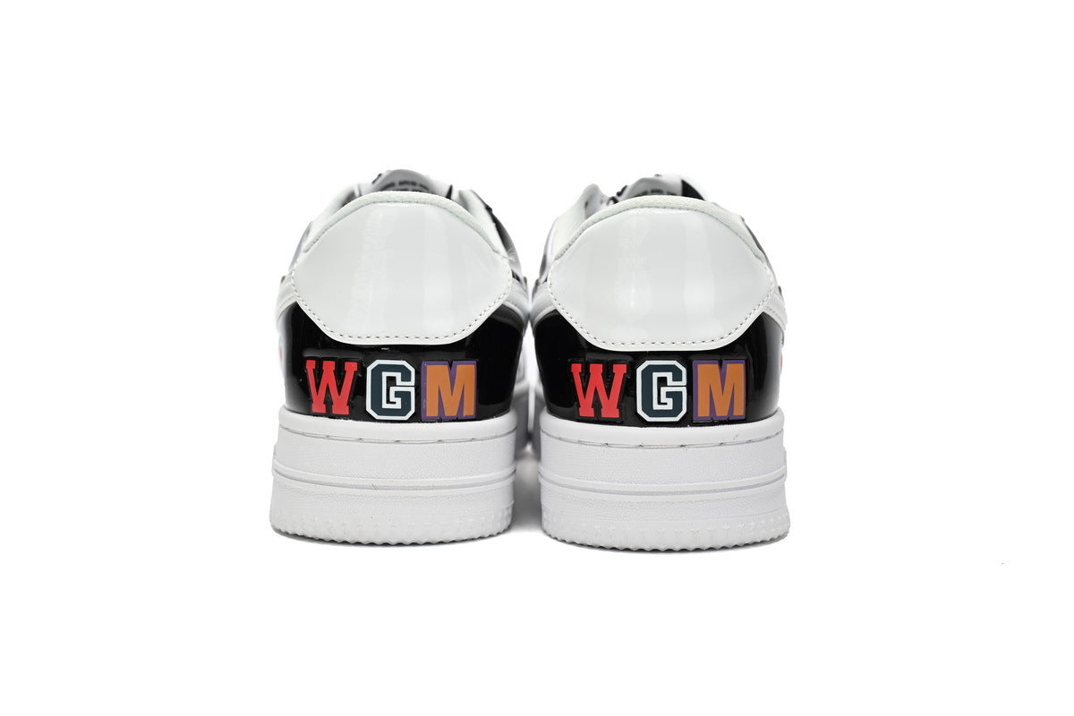 A BATHING APE BAPE STA Glossy Black & White Shark Graphic Sneakers | Women's & Men's Skate-Inspired Shoes