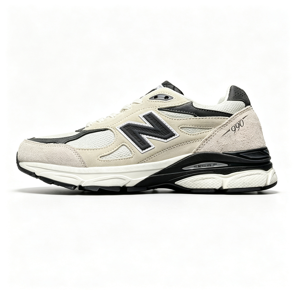 JJJJound x New Balance 990v3 Moonbeam Women's & Men's Cream Black Retro Sneakers
