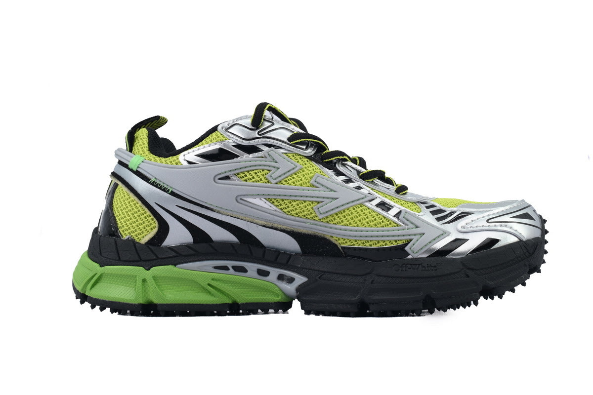 Off-White Be Right Back Women's Men's Shoes | Lime Green & Silver Mesh Retro Sneakers