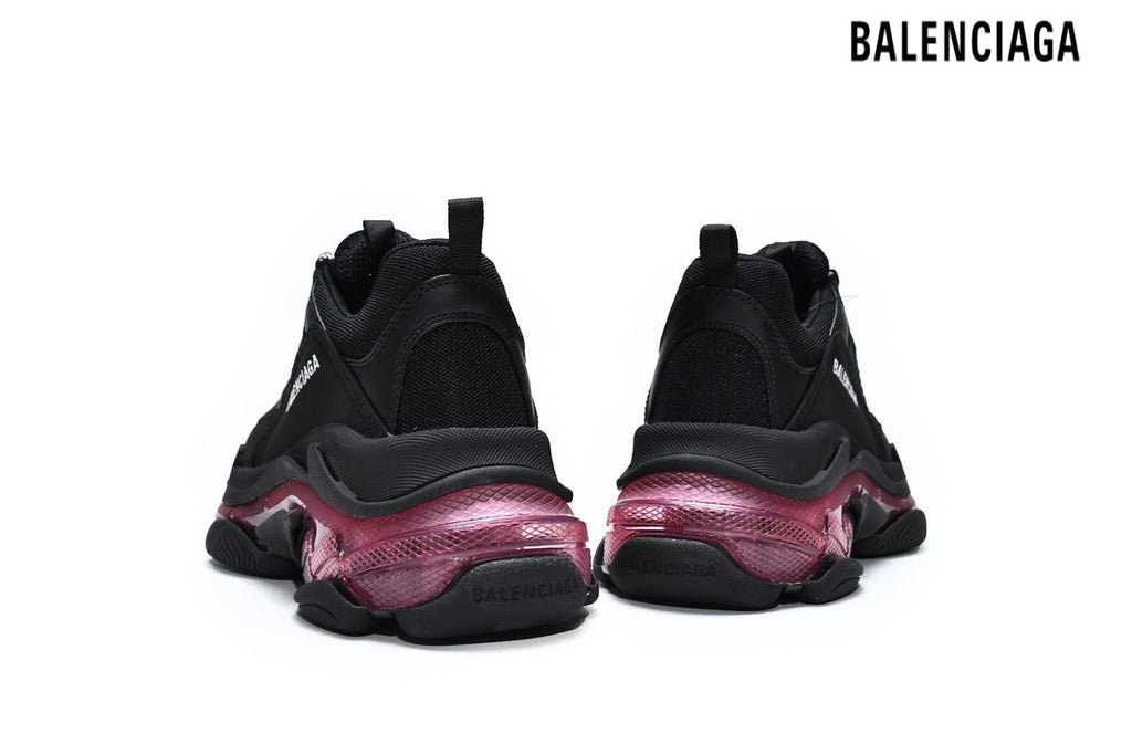 Balenciaga Triple S men's shoes  women sneakers Clear Sole Sneaker Black Burgundy