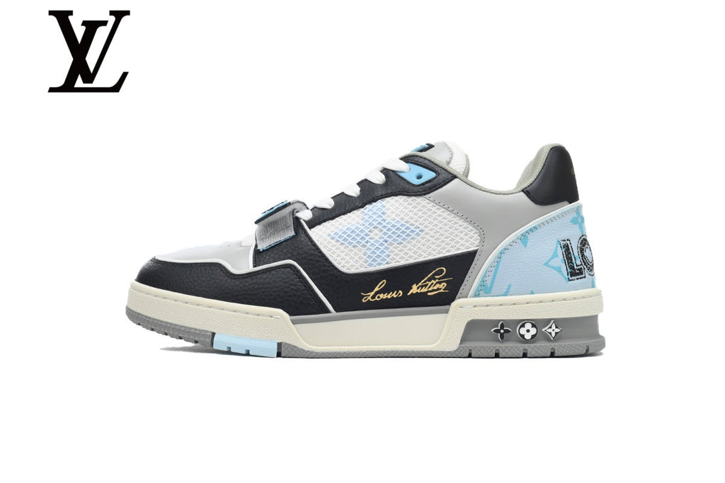 Louis Vuitton Trainer Sneakers - White, Black and Light Blue