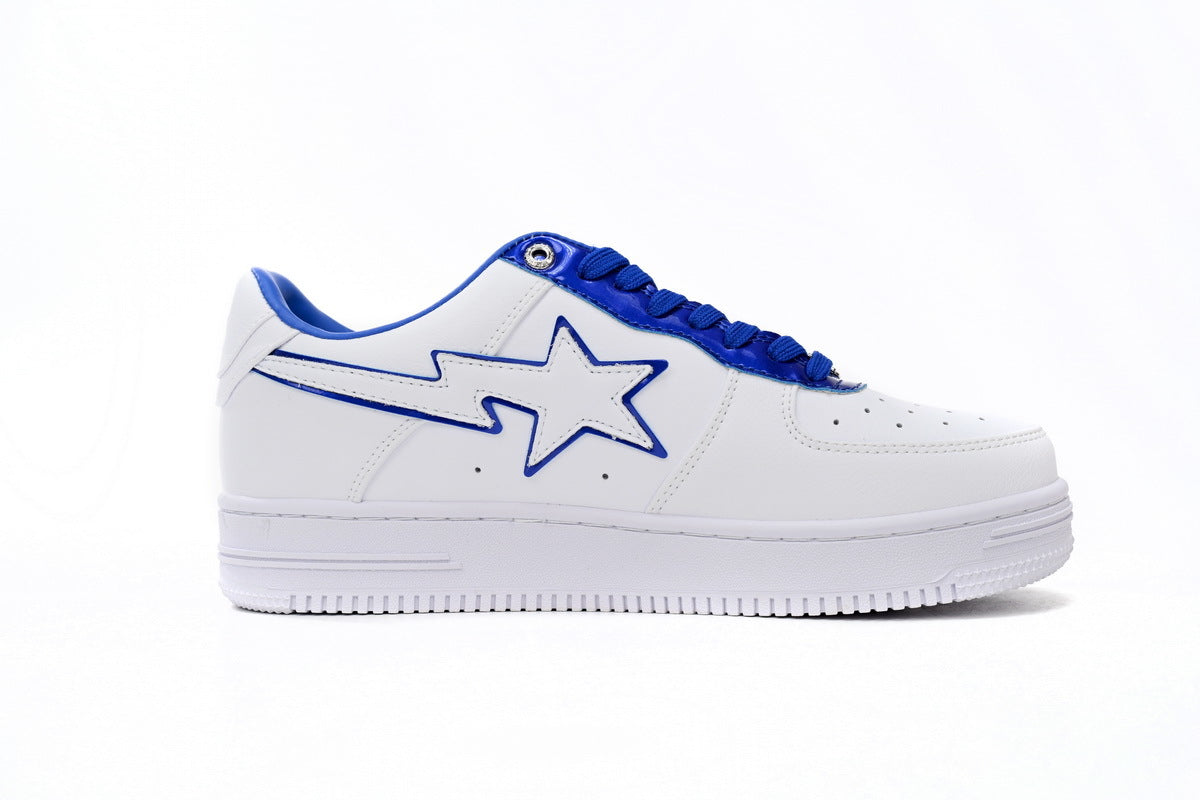 A BATHING APE BAPE STA White & Royal Blue Outline Sneakers | Women's & Men's Skate-Inspired Shoes
