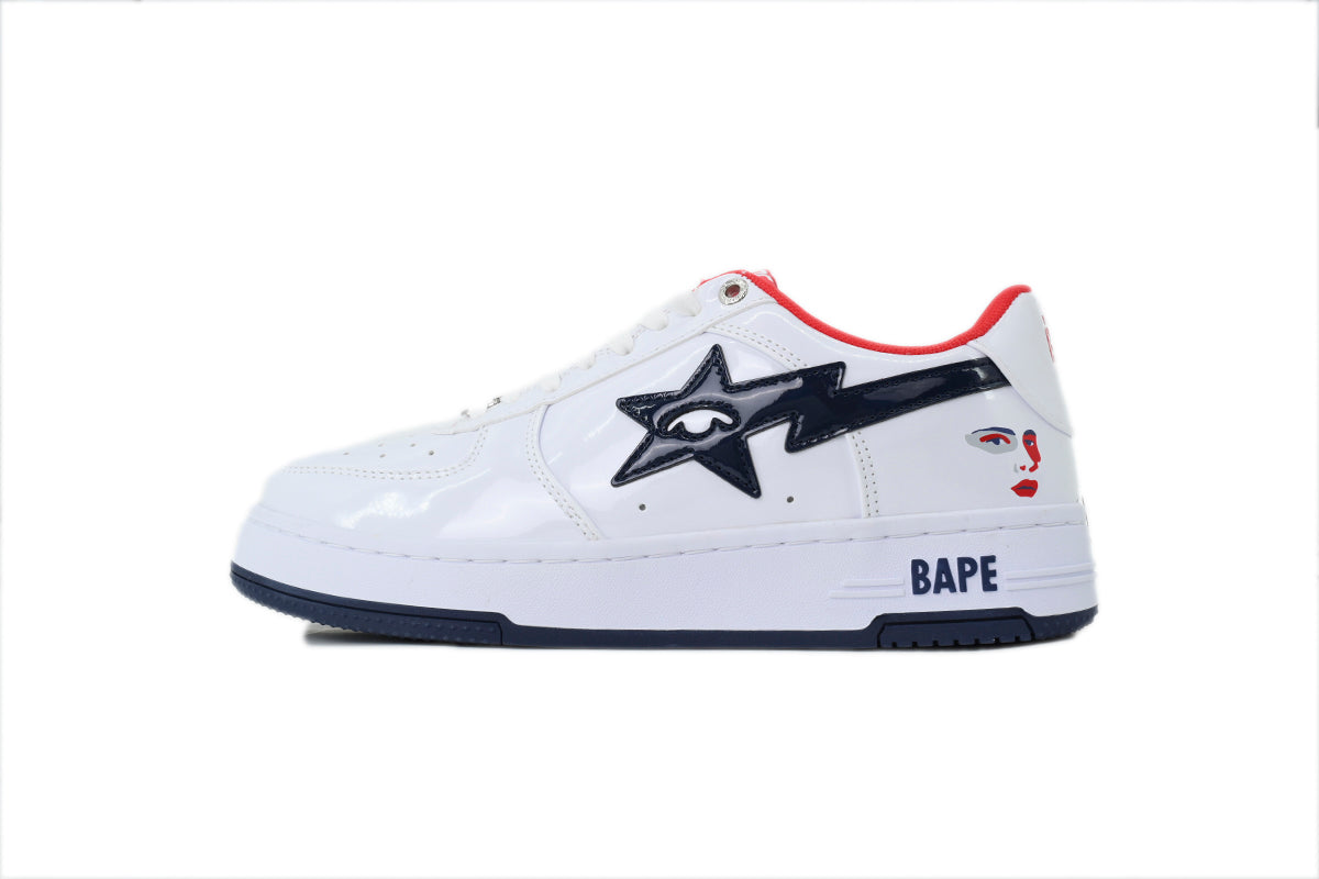 A BATHING APE BAPE STA White & Black Eye-Graphic Sneakers | Women's & Men's Skate-Inspired Shoes
