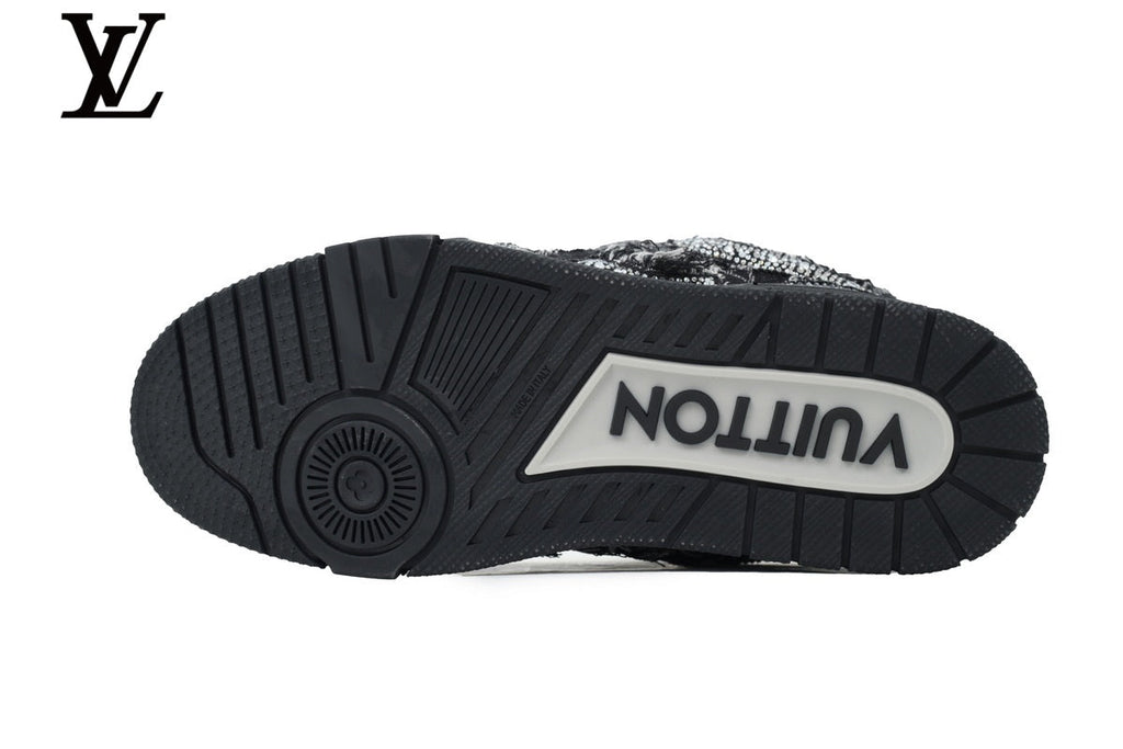 Louis Vuitton Trainer shoes for man  women Sneaker – Black Mesh with Rhinestone Embellishment