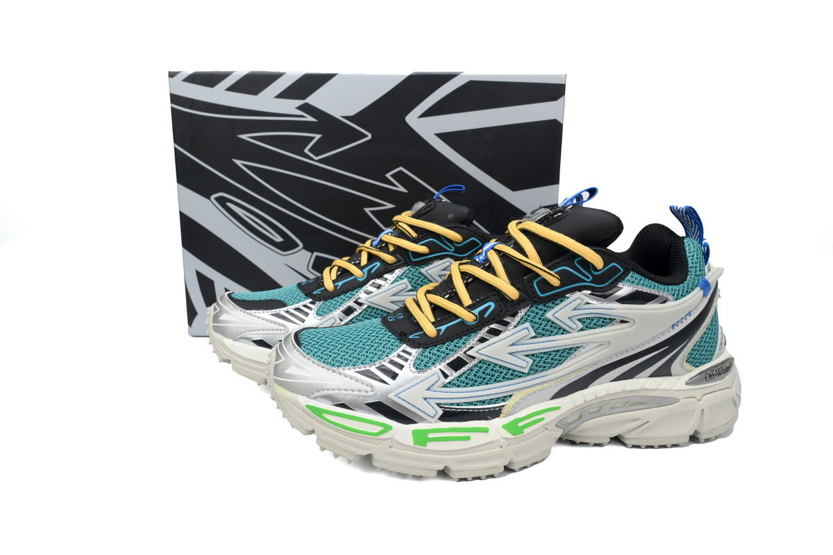 Off-White Be Right Back Women's Men's Shoes | Teal & Silver Mesh Retro Sneakers