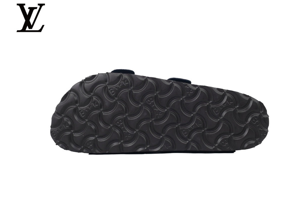 louis vuitton shoes for man  women Birkenstock Arizona Double Strap Slide Sandal – Navy Smooth Leather