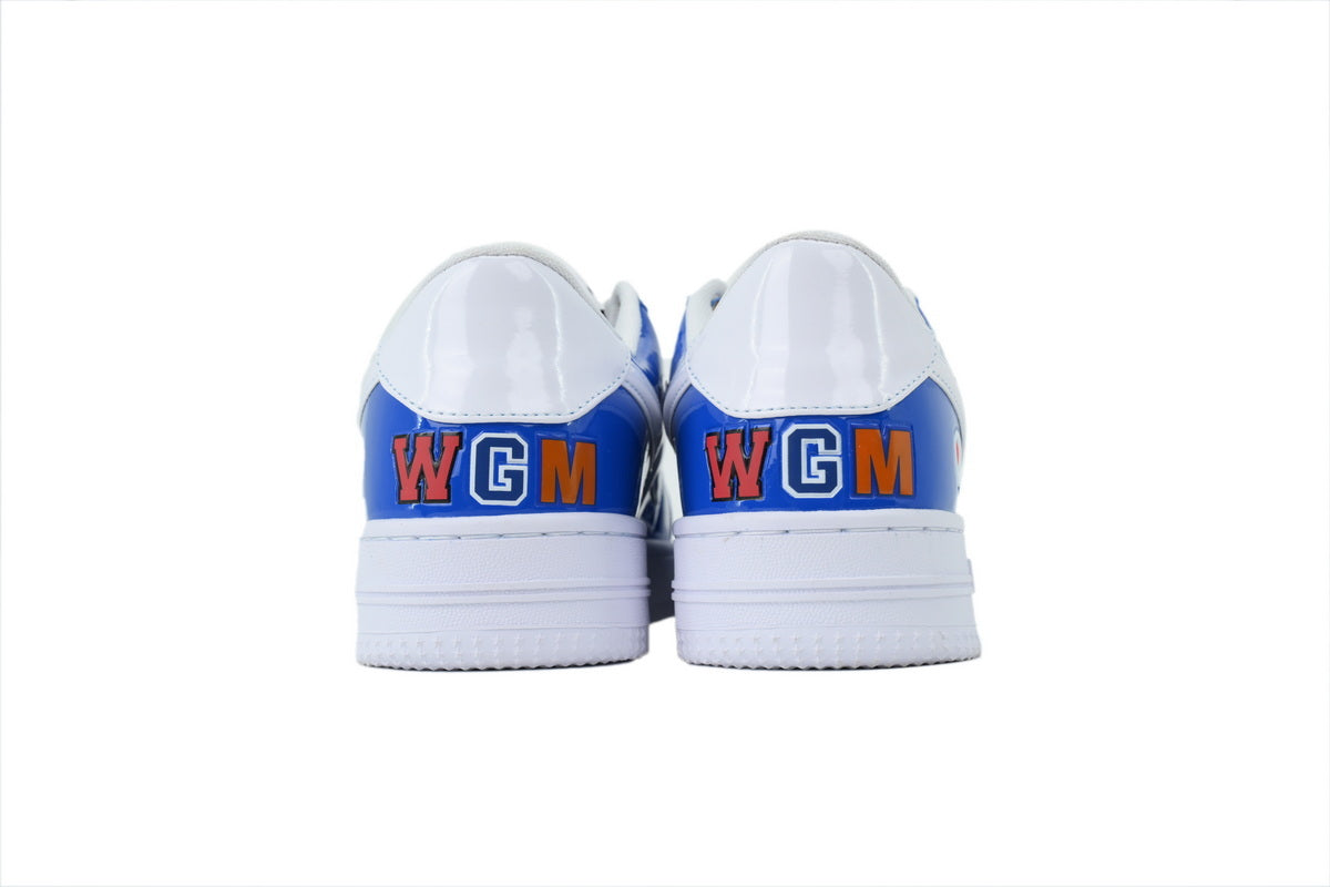 A BATHING APE BAPE STA Glossy Royal Blue & White Shark Sneakers | Women's & Men's Skate-Inspired Shoes