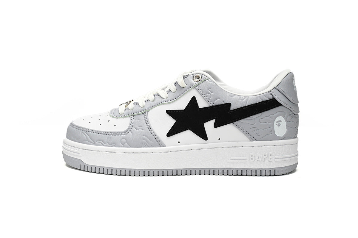A BATHING APE BAPE STA Grey & White Embossed Camo Sneakers | Women's & Men's Skate-Inspired Shoes
