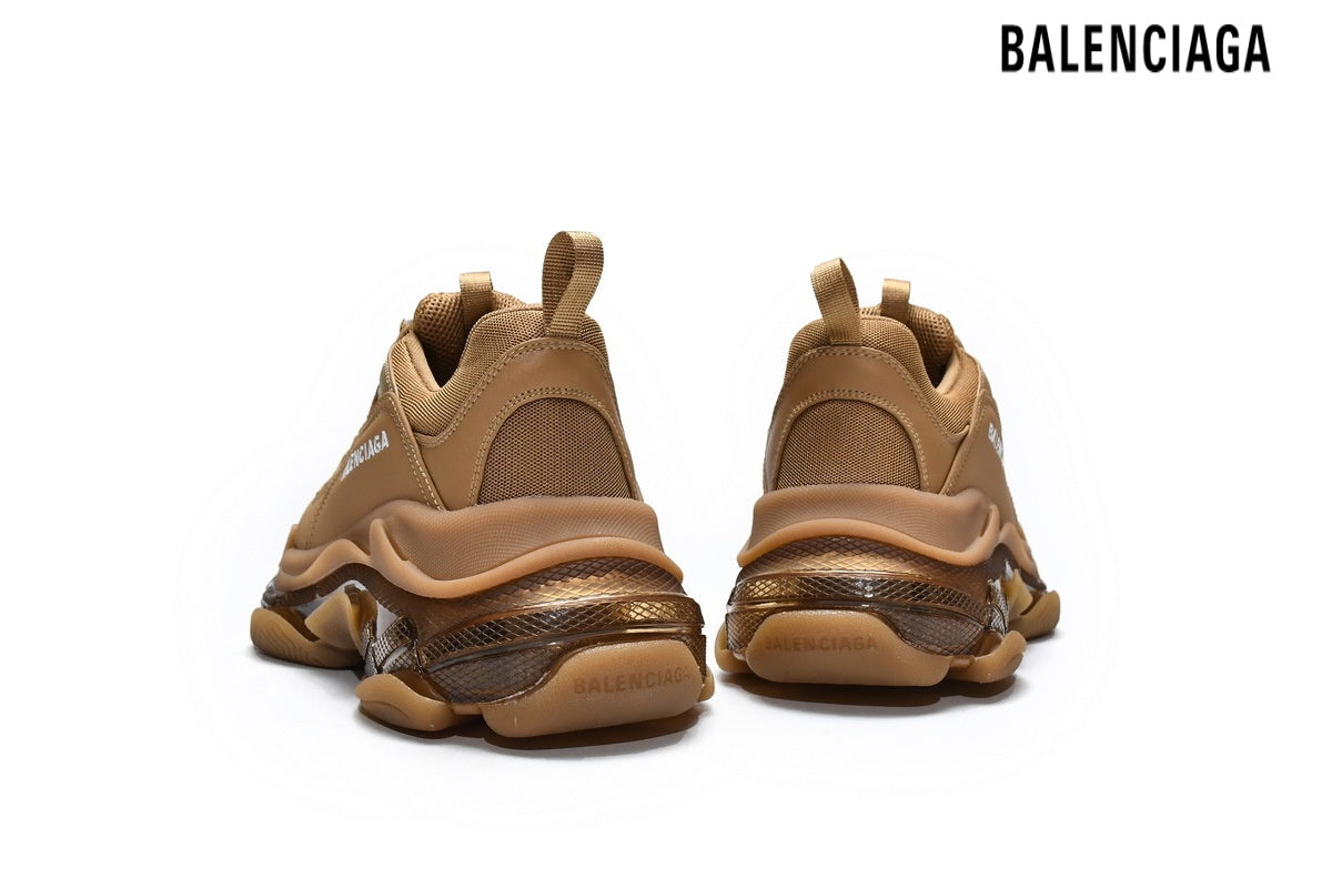 Balenciaga Triple S men's shoes  women sneakers Clear Sole Sneaker Caramel Brown