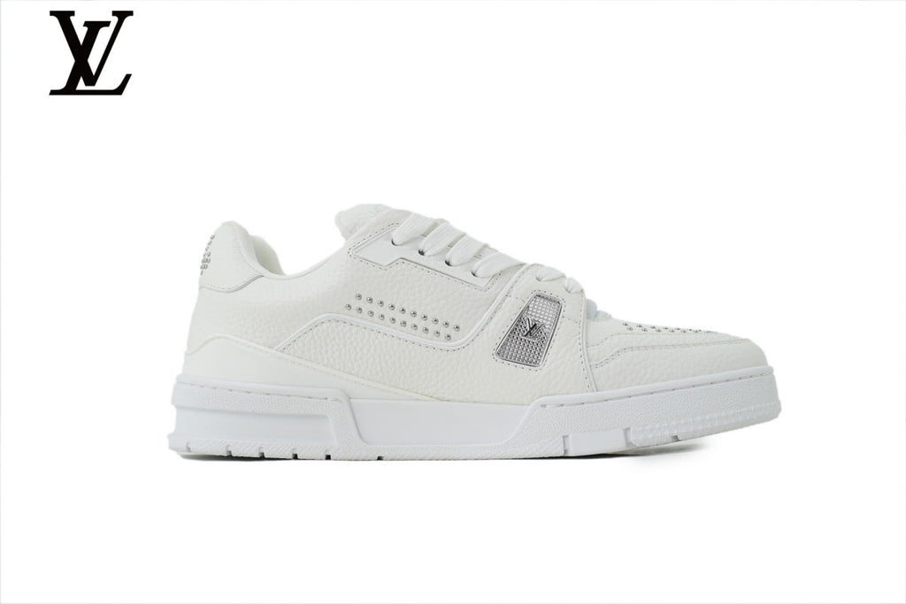 Louis Vuitton Trainer shoes for man  women Sneaker – All-White Leather with Rhinestone Embellishment