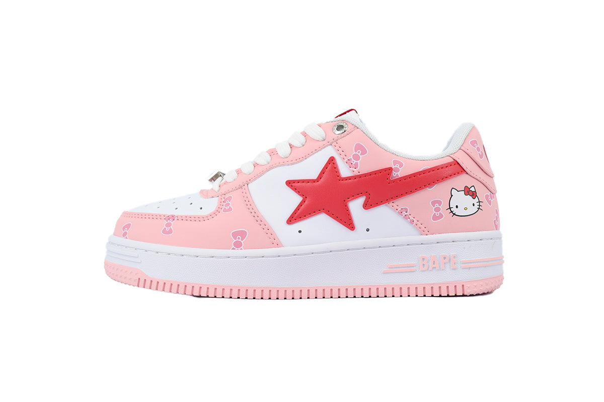 A BATHING APE BAPE STA Pink & White Hello Kitty Graphic Sneakers | Women's & Men's Skate-Inspired Shoes