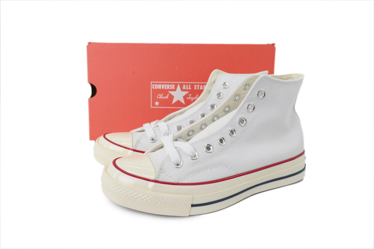 Converse Chuck 70 Women's Men's Shoes | White High-Top Canvas Sneakers with Red & Blue Stripes