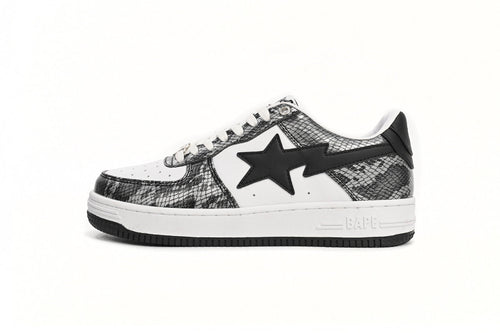 A BATHING APE BAPE STA Black & White Snakeskin-Pattern Sneakers | Women's & Men's Skate-Inspired Shoes