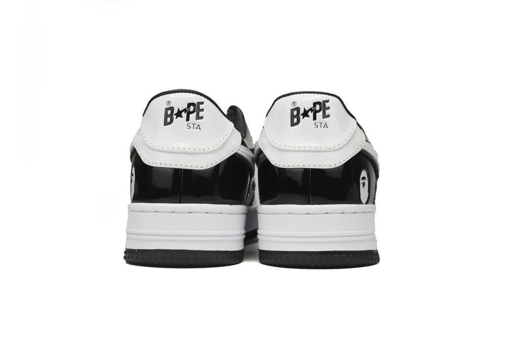A BATHING APE BAPE STA Glossy Black & White Sneakers | Women's & Men's Skate-Inspired Shoes