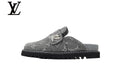 louis vuitton shoes for man  women Grey Monogram-Pattern Denim Mules | Sizes 35–46